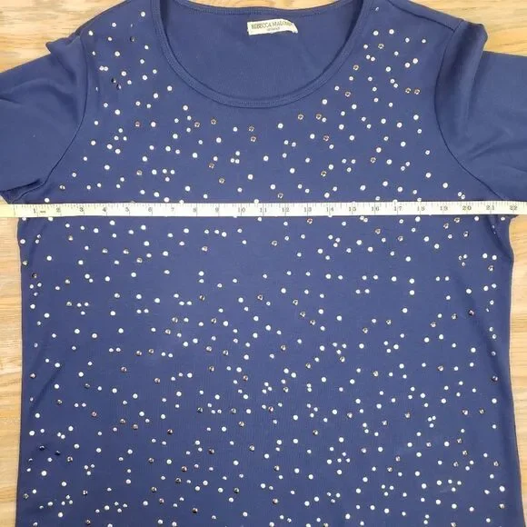 Rebecca Malone Women's L/XL Blue & Silver Beaded Blouse - Picture 5 of 11